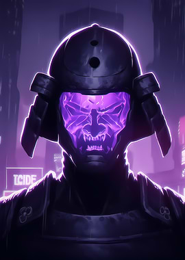 Cyberpunk Samurai with Glowing Mask