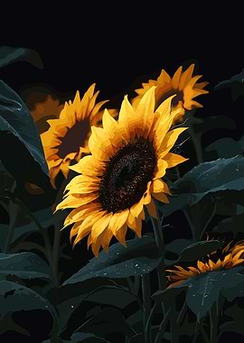 Sunflowers in Dark Green Foliage