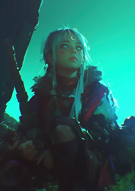 Mystical Woman with Moon Symbol