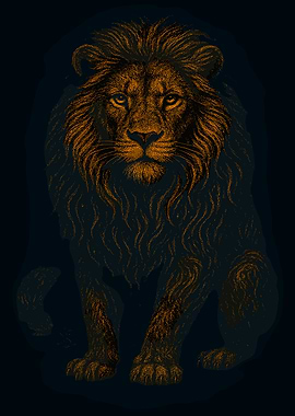 Golden Lion Illustration on Dark Background