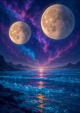 Two moons over a cosmic ocean