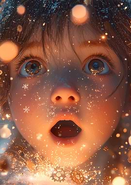 Surprised Child with Sparkling Lights