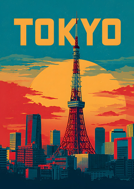 Tokyo Tower cityscape art print