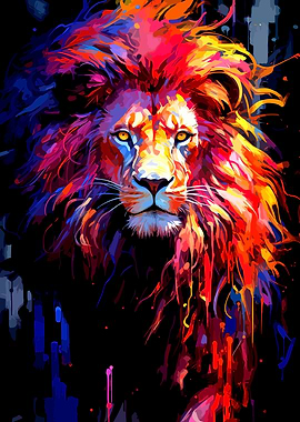 Colorful Lion Portrait