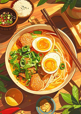 Delicious Ramen Bowl Illustration