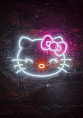 hello kitty neon sign on brick
