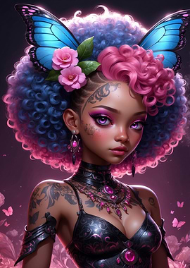 Butterfly Fairy Portrait with Pink Accents