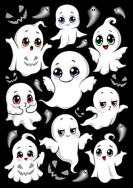 Cute Baby Ghosts on Black Background