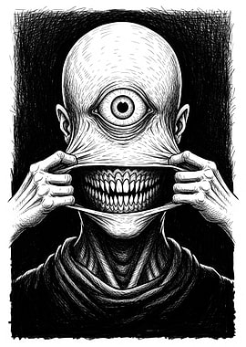 Monochrome Horror: Skin-Pulling Cyclops