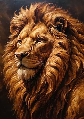 Regal Golden Lion Portrait — Majestic Wildlife Digital Art