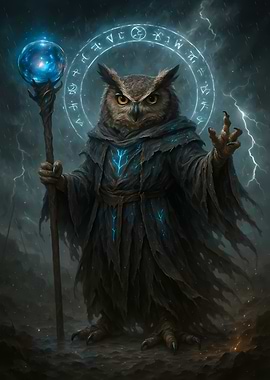 Owl Wizard with Magic Staff