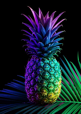 Colorful Pineapple with Palm Leaf