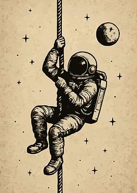 Astronaut Climbing Rope in Space