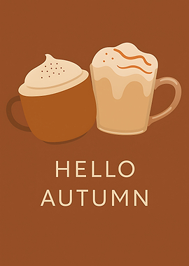 Hello Autumn Coffee Poster – Cozy Fall Seasonal Wall Art