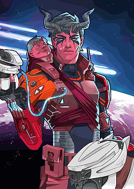 Horned Warrior with Baby in Space