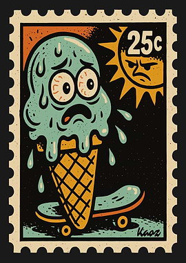 Melting Ice Cream on Skateboard Stamp