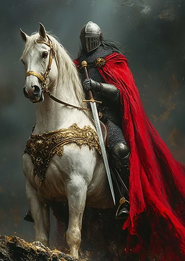 Knight on White Horse with Red Cape