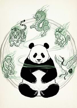 Panda with Zodiac Animals Illustration