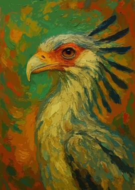 Secretary Bird Portrait Painting Art