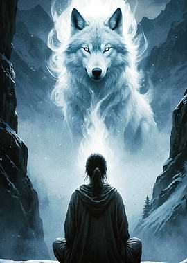 Mystical Wolf Meditating Figure