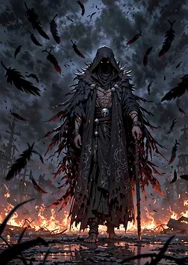 Raven Harbinger Amid Flames