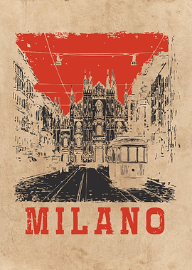 Vintage Milano Poster | Italian City Travel Wall Art
