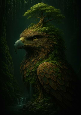 Eagle with Tree Crown in Forest