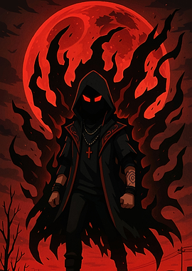 Hooded Figure Moon Backdrop