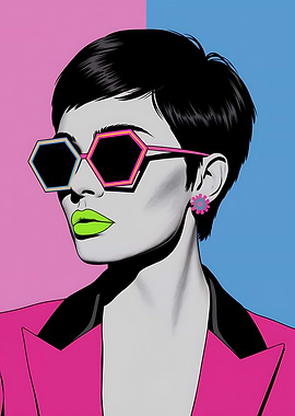 Stylish Woman with Hexagonal Sunglasses