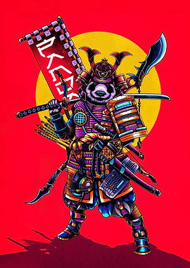 Panda Samurai Warrior with Flag