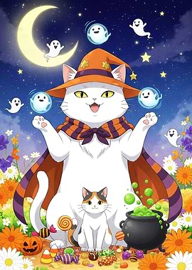 Halloween Cat Witch Ghosts