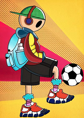 Cartoon Soccer Player with Headphones