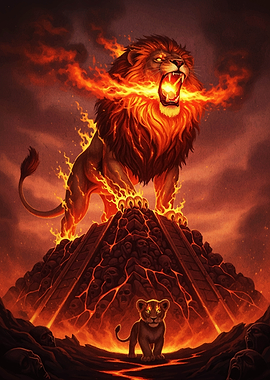 Fiery Lion King on Lava Pyramid