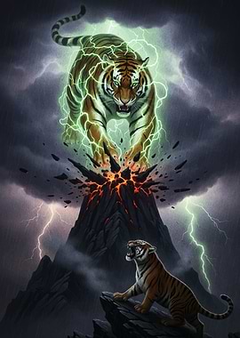 Electric Tiger Volcano Fantasy Art