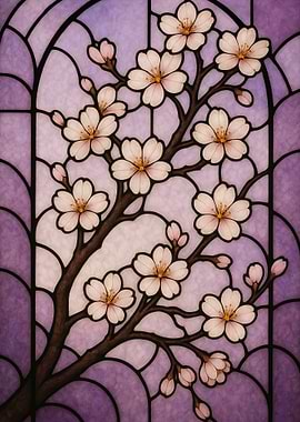 Cherry Blossom Stained Glass Art