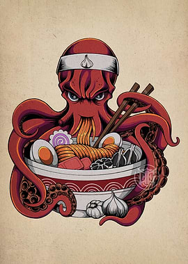 Octopus Chef with Ramen Bowl