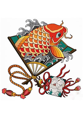 Koi Fish with Fan and Charm