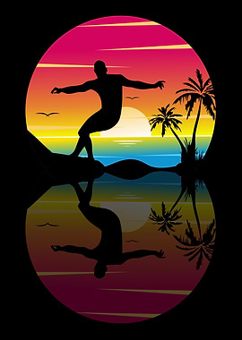 Surfer Silhouette at Sunset Reflection
