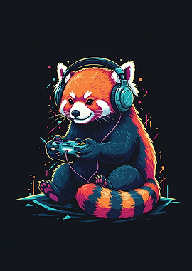 Red Panda Gamer with Headphones
