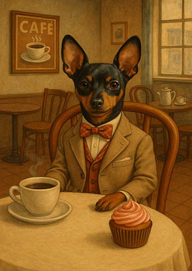 Dog in Suit at Cafe