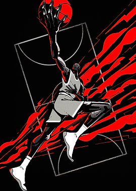 Basketball Player Dunking with Red Streaks