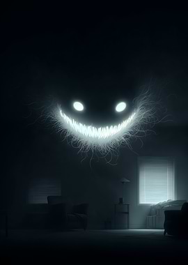 Eerie Glowing Smile in Dark Room