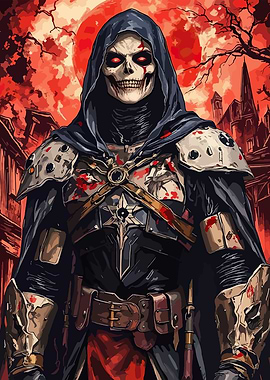 Grim Reaper in Armor with Red Moon