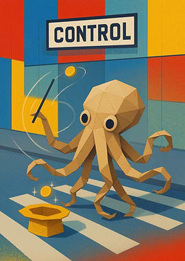 Geometric Octopus Magician with Control Sign