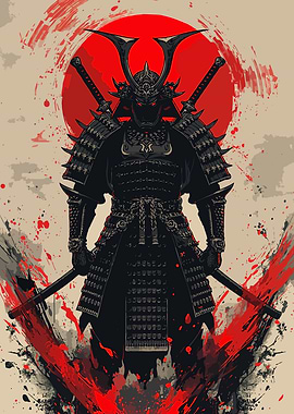 Samurai Warrior with Red Sun