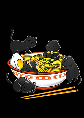 Cats in Ramen Bowl Illustration