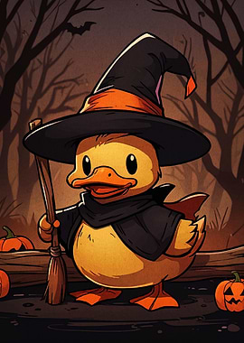 Duck Witch Halloween Cartoon