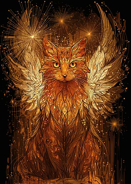 Golden Angel Cat Art