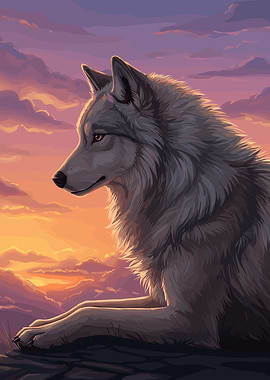 Wolf at Sunset Digital Art