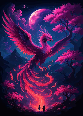 Phoenix Rising in a Pink Landscape